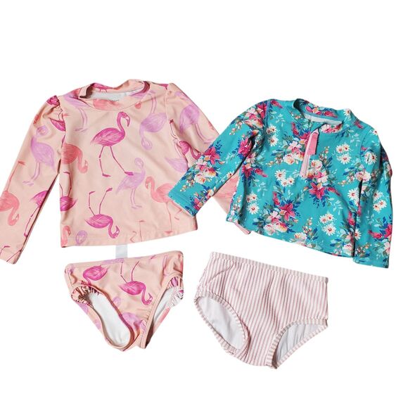 Toddler Girl 2-Piece Rashguard Swimwear Bundle of 2 Bathing Suits 18-24m & 2T - Picture 1 of 5